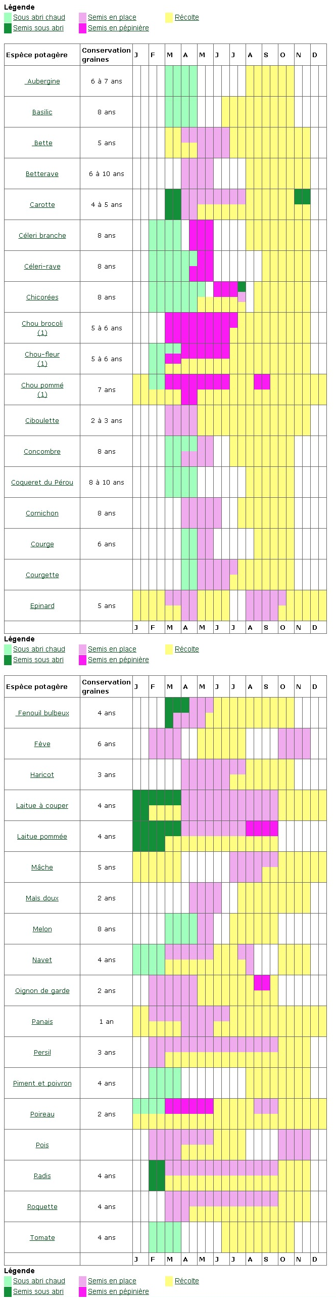 Calendrier des semis et des récoltes au potager